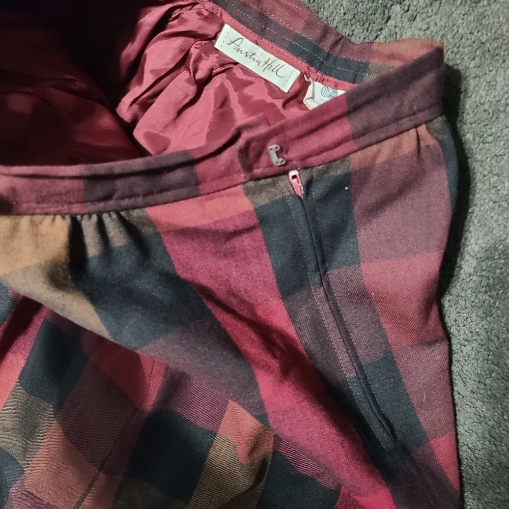 Vtg Wool Midi/Maxi Check Plaid Skirt Vintage Made in USA Austin Hill‎ Tiny Hole